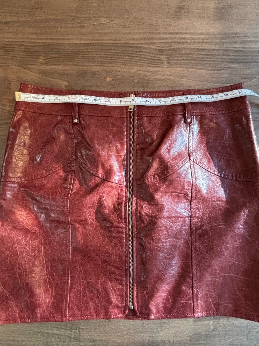 ASOS Design Burgundy Faux Leather Front Zip Mini Skirt US 12